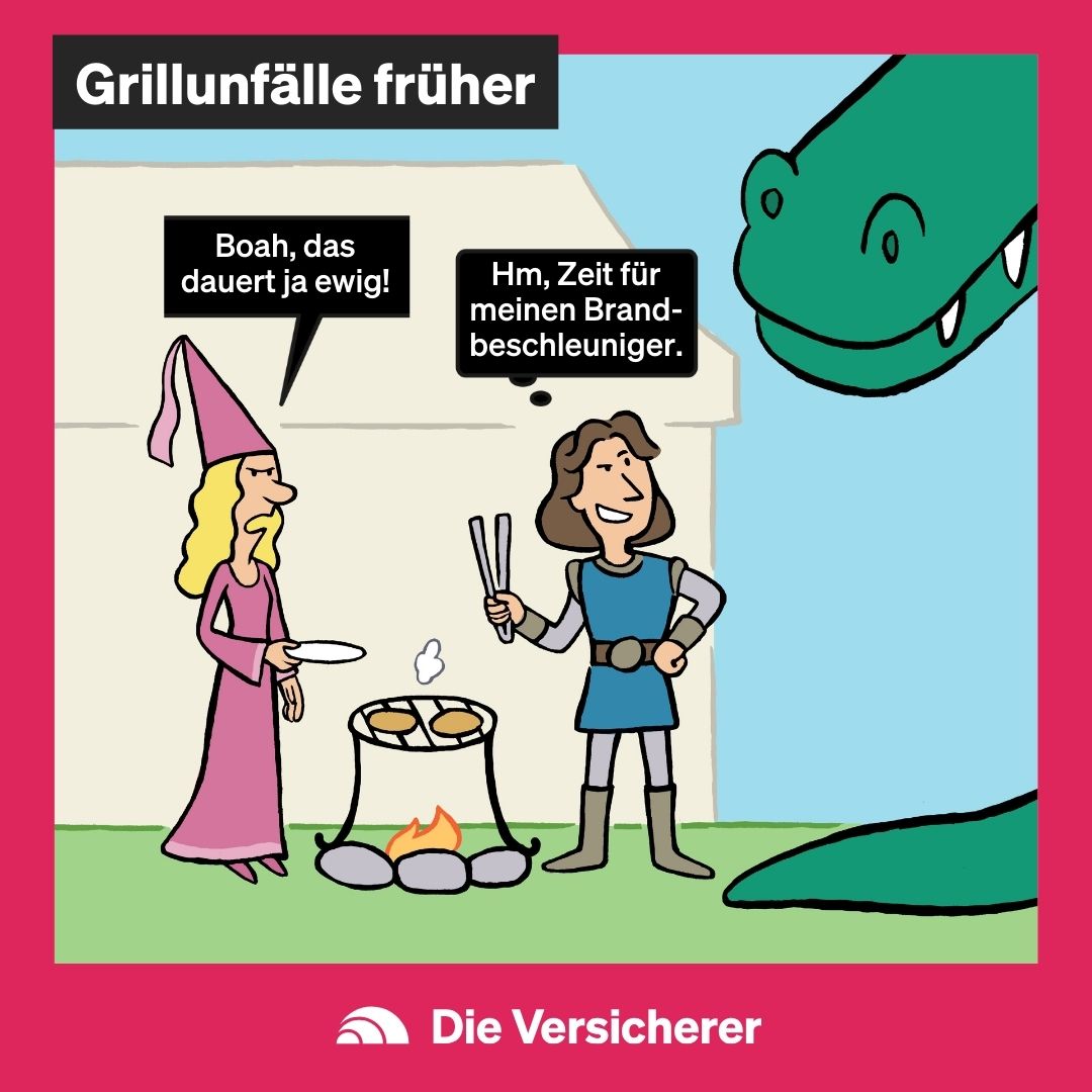 Cartoon - Grillunfälle früher (© GDV)