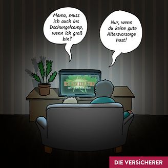 Dschungelcamp Cartoon Altervorsorge (© DIE VERSiCHERER)