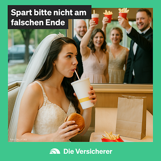 Hochzeit bei McDonald’s? So war das mit dem Sparen nicht gemeint… (© DIE VERSiCHERER)